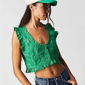 Free People Green Flutter Sleeve Ruffled Blouse